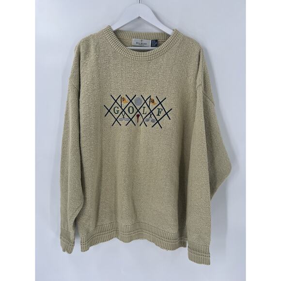bill blass Other - Bill Blass Mens Vintage Sweater XL Sage Green Golf Embroidered Knit Pullover
